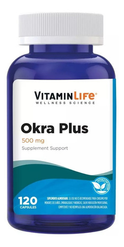 Okra Plus / 500mg / 120capsulas / Vitamin Life Sabor Sin Sabor