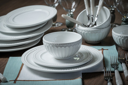 Aparelho de Jantar de Cerâmica com 12 peças Poppy Branco - Scalla Cerâmica