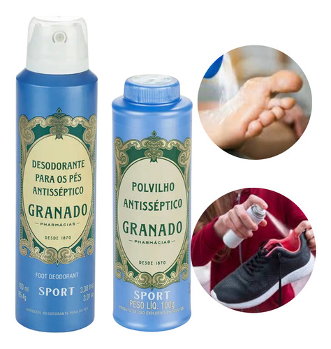 Kit Spray + Polvilho Pés E Tênis Antisséptico Granado 100ml