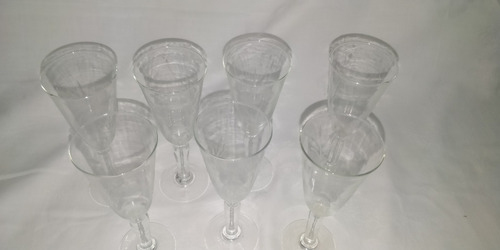 Copas De Champagne Bajas De Vidrio Tallado X7 - Vintage