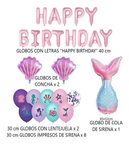 Globos De Cumpleaños Decoración Kit De Fiesta Cola De Sirena