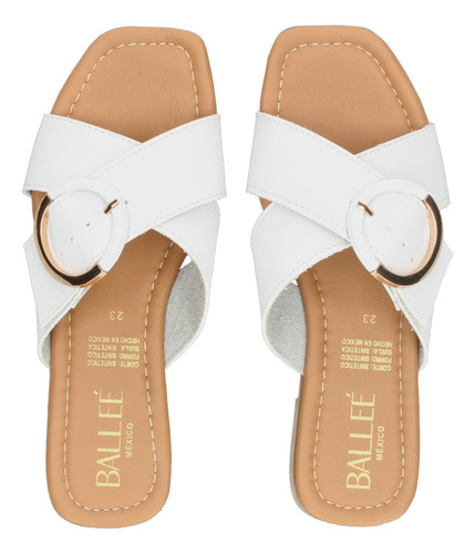 Sandalias Dama Balleé Blanco Casual De Piso Hebilla Mujer