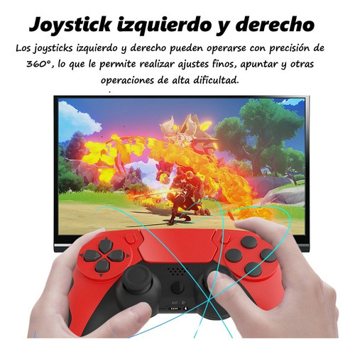 Techwolf Control Joystick Inalámbrico Con Giroscopio De Seis Ejes, Compatible Con Consolas Ps4, Ps3 Y Pc, Con Doble Vibración, Rojo