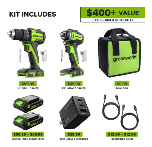 Greenworks 24v Brushless Drill And Impact Green | MercadoLivre