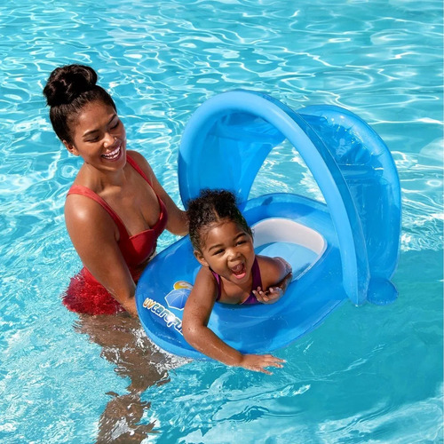 Bote Bebe Filtro Uv Silla Salvavida Techo Inflable Pileta Color Azul