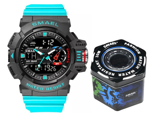 Reloj Deportivo Smael 8043 Azul Hora Doble Cronometro 50 M