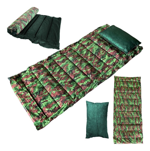 Colchonete Solteiro Com Travesseiro Camping Camuflado Verde