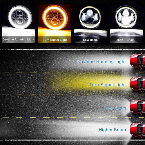 Imagen 3 de 10 de Par 7'' Faros H4 Led Ojo De Ángel Para Wrangler Jeep Vocho