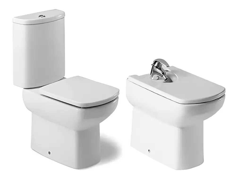 Roca Dama Senso inodoro largo con tapa depósito y bidé cta color blanco elegante