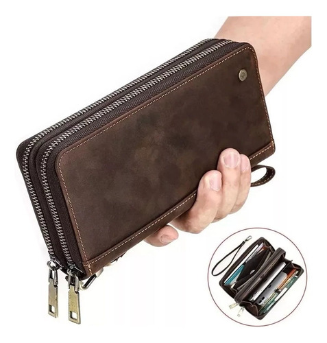 Cartera De Cuero Genuino Para Hombre, Bolso De Mano