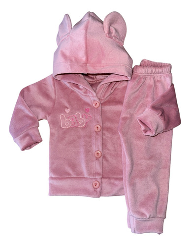 Conjunto Plush Camperita Y Pantalón Bebe Niños Invierno Rosa 3 (6-9 Meses)