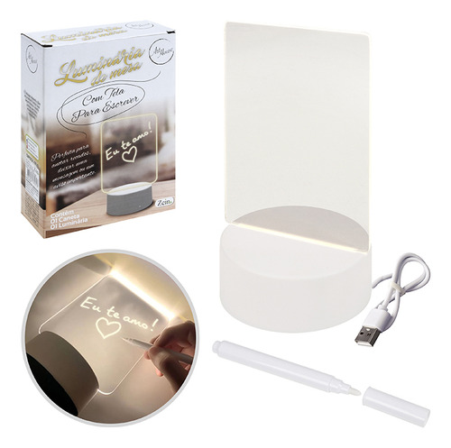 Luminária Abajur Luz Led 3d Escrever Tipolousa + Caneta Reta