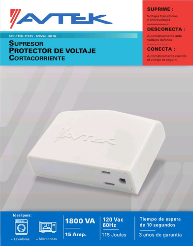 Protector De Voltaje Marca Avtek Para Microondas Y Lavadora