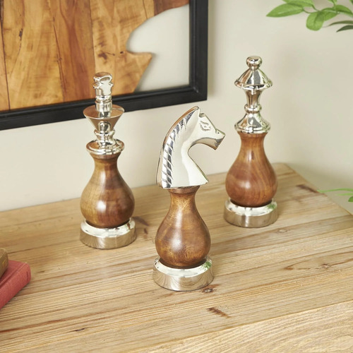 Piezas Decorativas Ajedrez Rey, Alfil Y Caballo Madera Y Met