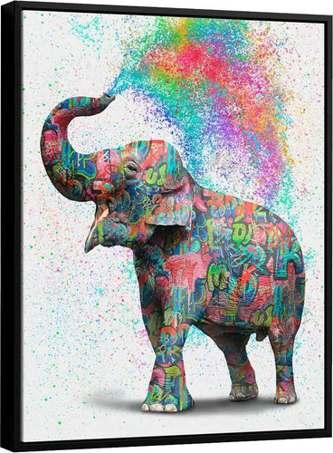 Quadro Decorativo Elefante Colorido 100x76 Cm | Com Moldura