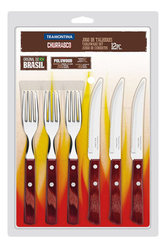 Juego De Cubiertos Tramontina 12 Pz Polywood Mango De Madera
