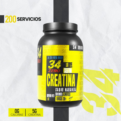 34 Zero Creatina Monohidratada 1kg Varios Sabores Naranja