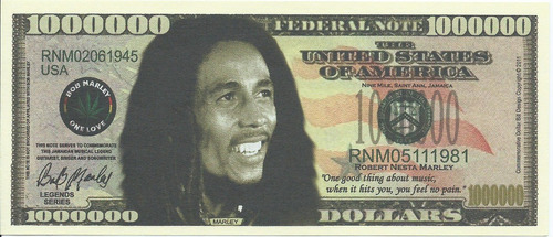 Billete Bob Marley Un Millón Coleccionable Alusivo Arte