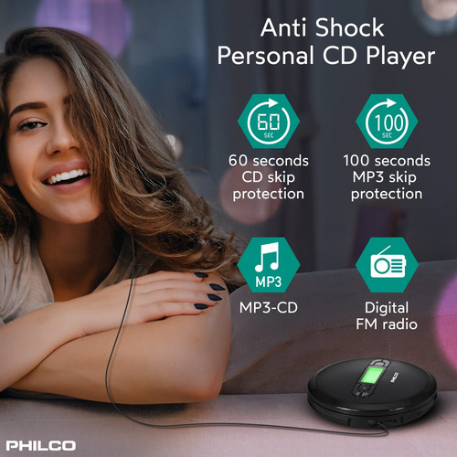 Leitor De Cd Portátil Philco Com Reprodução De Mp3 E Rádio F