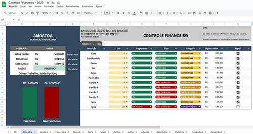 Planilha De Controle Financeiro - Google Sheets