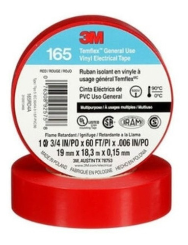 3m Temflex 165 Codificacion 3/4 (teipe De Colores)