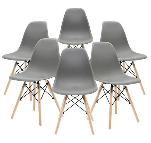 Silla de comedor Kevell Mobel Eames moderna minimalista, estructura color gris, 6 unidades