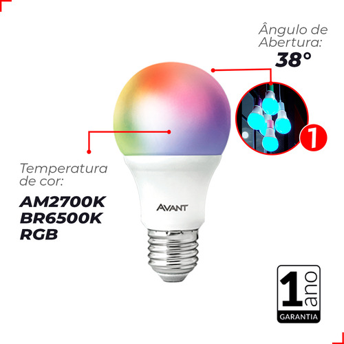 Kit 5 Lampadas Led Smart Inteligente Wi Fi Alexa Google 10w RGB E27 290028177-5 Neo Avant