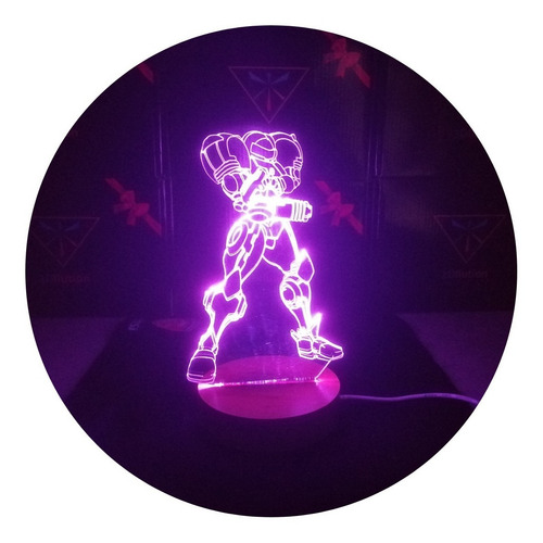 Lámpara 3d Samus Aran Metroid Base Madera