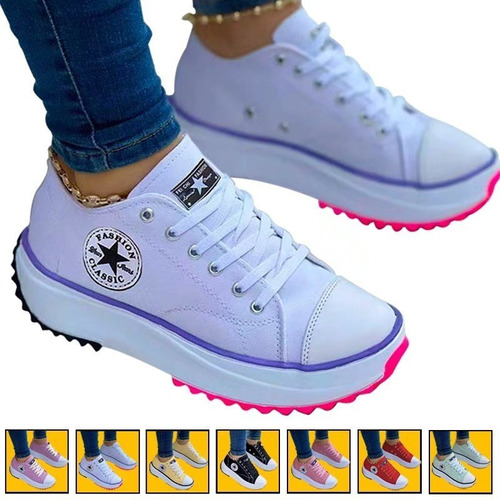 Zapatos Mujer De Suela Gruesa De Lona Casual 7 Colores