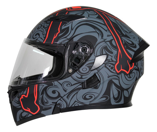 Casco Abatible R7 Racing Unscarred Negro Con Detalle Rojo