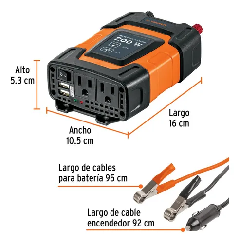 Inversor De Corriente Con Puerto Usb 200w Truper