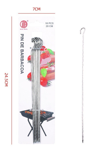 Set 10 Pinchos Brochetas Anticucho Acero Inoxidable 25cm