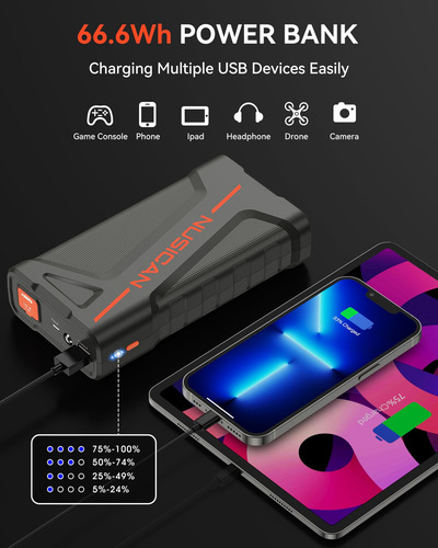 Arrancador De Batería Nusican N16 2000a 12v 18000mah Led