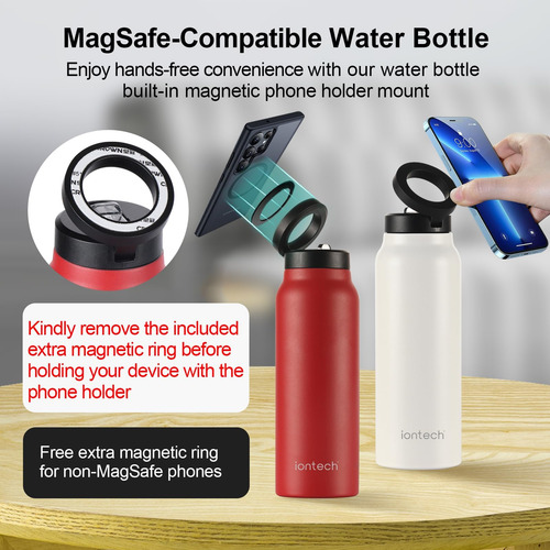 Botella De Agua Aislada Con Soporte Magnético Para Teléfono