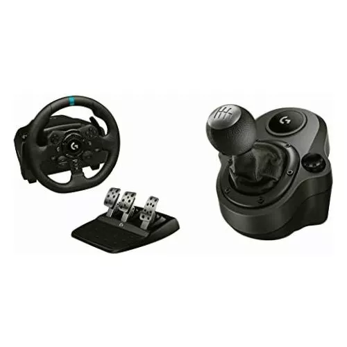  Logitech G923 - Volante con palanca de cambios Driving Force y  pedales para PS5, PS4 y PC, con cubierta de volante de cuero genuino :  Videojuegos