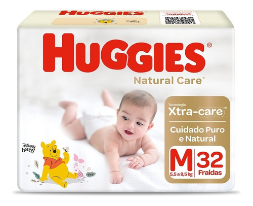 Fralda Descartável Infantil Huggies Natural Care M Pacote 32 Unidades