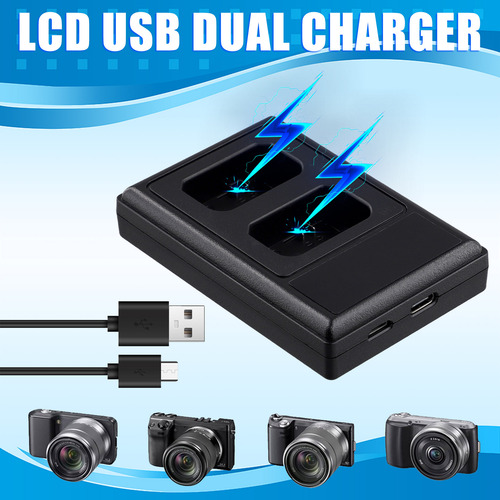 Cargador De Batería Dual Usb Lcd Para Cámara Np-fw50/bn1/bx1