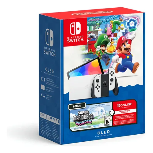 Console Nintendo Switch Oled Super Mario Wonder 3m Nso Cor Branca