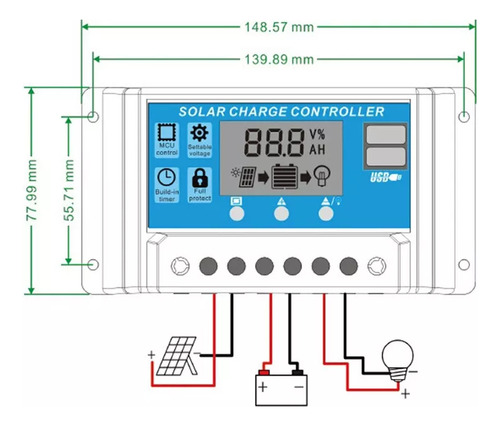 Para Para Controlador De Carga Solar 100a,12/24v A