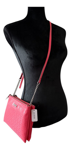 Bolso Crossbody Guess Coral Coral Monogram Níquel Coral