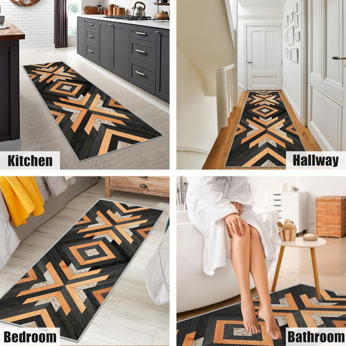Alfombra Estilo Azteca Estilo Bohemio Negro De 2 X 6 Pies, A