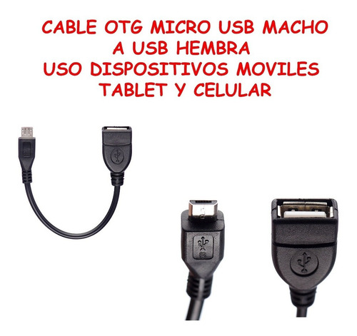 Cable Otg Micro Usb A Usb Hembra 10 Cm Lote 20 Pza Con Envio