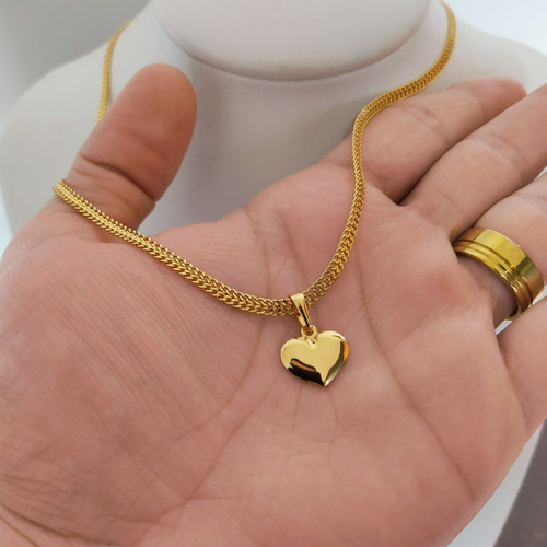 Colar Fino Em Tungstênio Não Perde Cor + Pingente Coração Cor Dourado