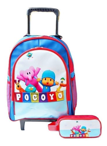 Mochila Pocoyo Rodinhas + Estojo De Lapis