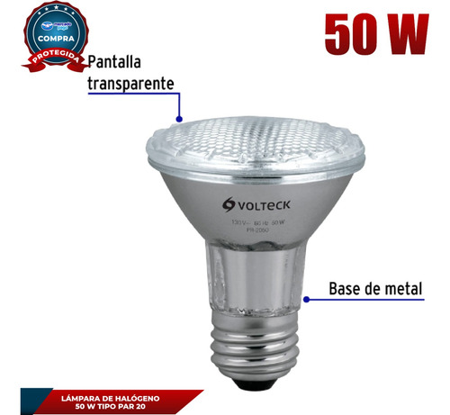 Lámpara De Halógeno 50 W Tipo Par 20, En Caja, Volteck 47244