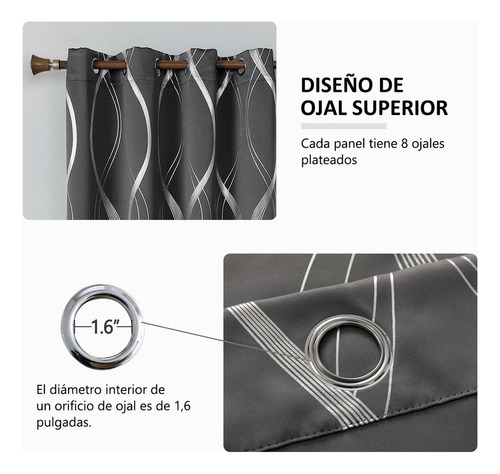 J Cortinas Blackout Con Línea Ondulada Color Raya Gris