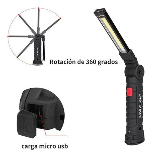 2pcluz De Trabajo Led Linterna Recargable Giratoria Plegable
