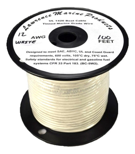 12 Awg Estañado Marino Primario Alambre Blanco 100 Pie