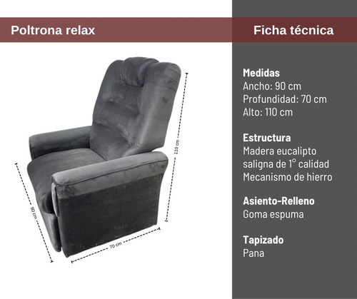 Sillon Individual Reclinable Pana Suave Semi Cama Confort Gris Pana