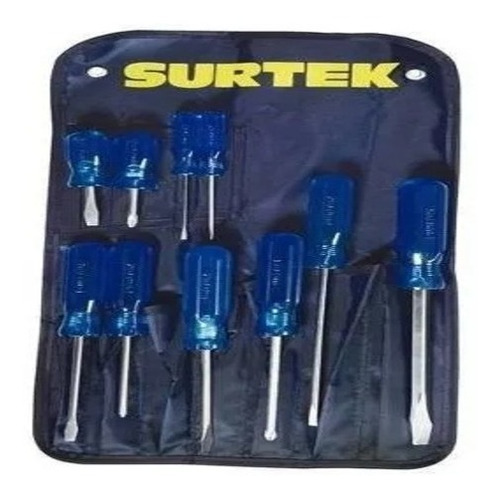 Juego De 10 Destornilladores Azules Combinado Surtek D02p
